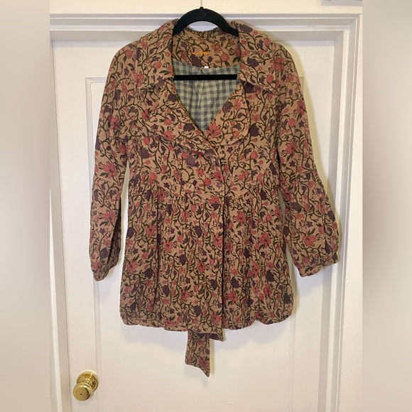 EUC Ian Mosh Double Breasted Floral Gauze Jacket Cotton Puff Sleeve Wearable Art - Picture 3 of 16